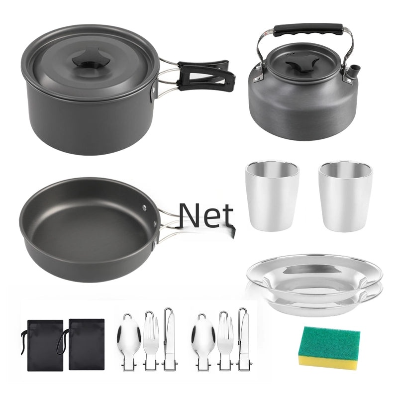 Unisex Aluminum Alloy Outdoor Camping Cookware Teapot Set Silver