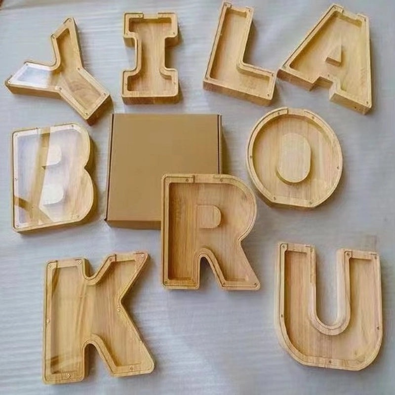 Wooden Piggy Bank with 26 English Letters Transparent Design|Piggy Banks & Money Boxes