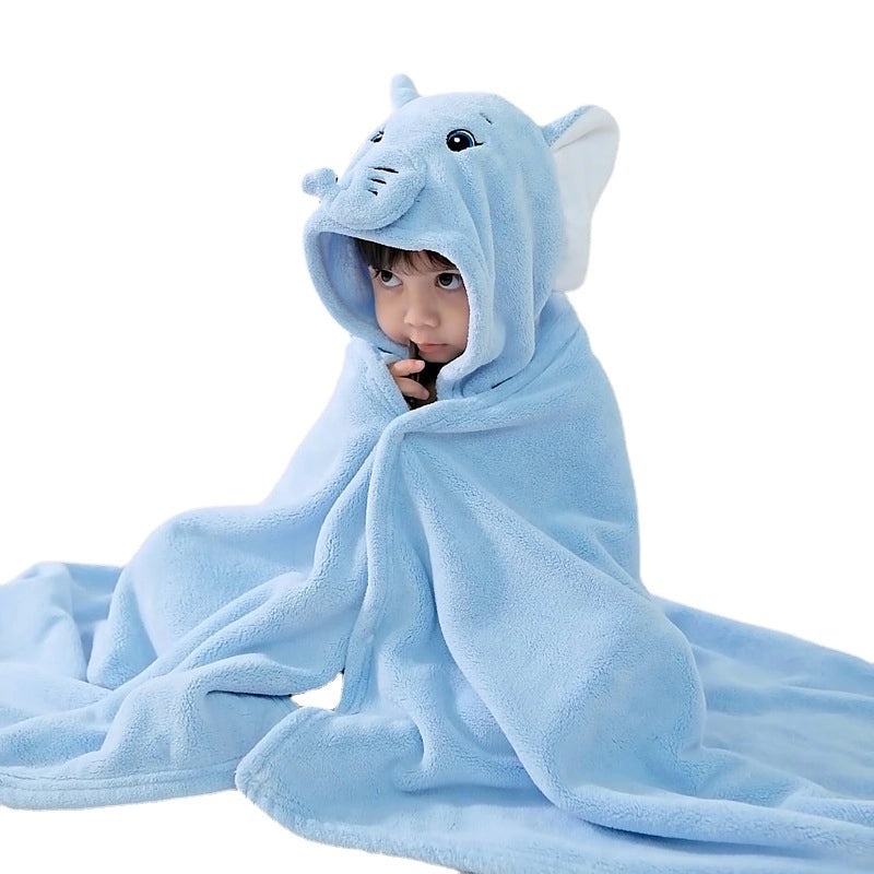 Baby Coral Fleece Hooded Cape Soft Cartoon Animal Kids Hooded Cloak Bath Towel for Spring and Autumn|Children's Bath Accessories