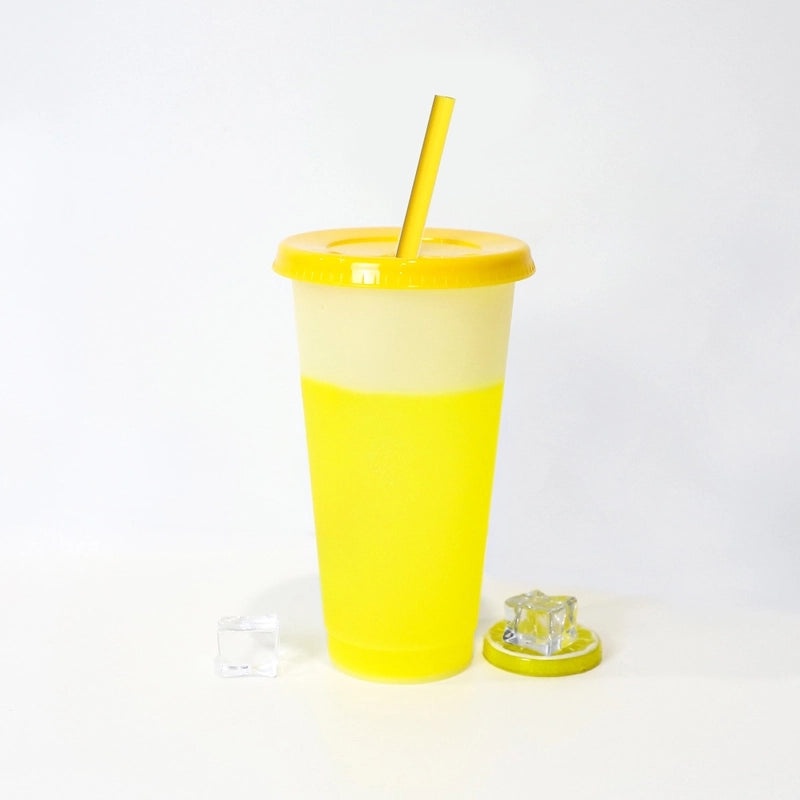 Temperature Sensitive Color Changing Plastic Straw Cup 710ml Reusable Drinkware|Drinkware & Cups