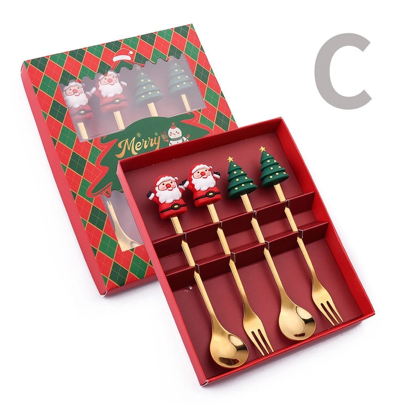 Christmas Holiday Stainless Steel Tableware with Cute Santa Tree Star Design PVC Handle | Kitchen & Dining