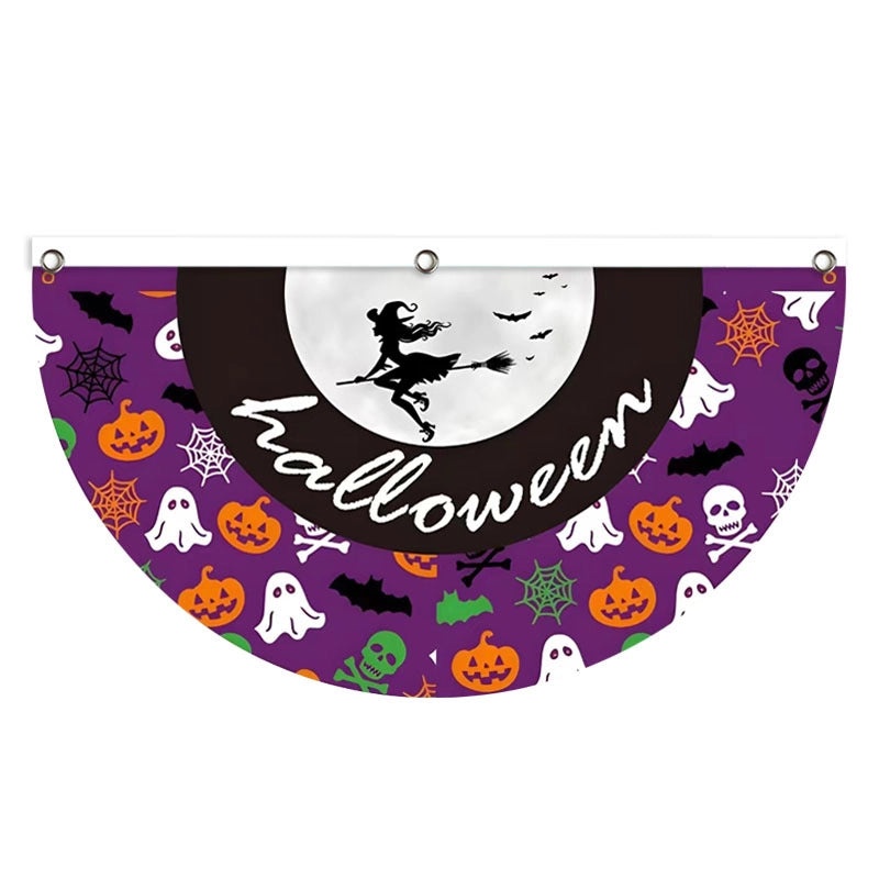 Halloween Pumpkin Skull Party Flag Polyester Funny Decorative Banner|Home & Garden > Seasonal Decorations > Halloween Decorations