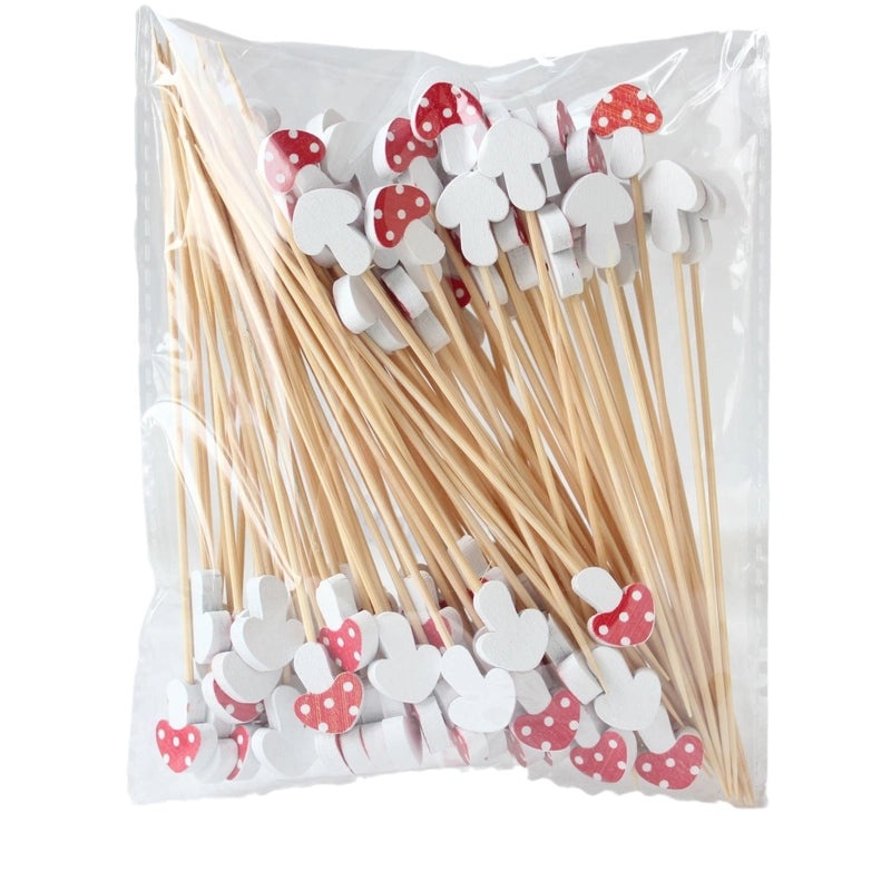 Disposable Polka Dot Mushroom Decorative Toothpicks Bamboo Snack Picks for Hotel Restaurant Fruit Display 100 Pieces|Party Supplies