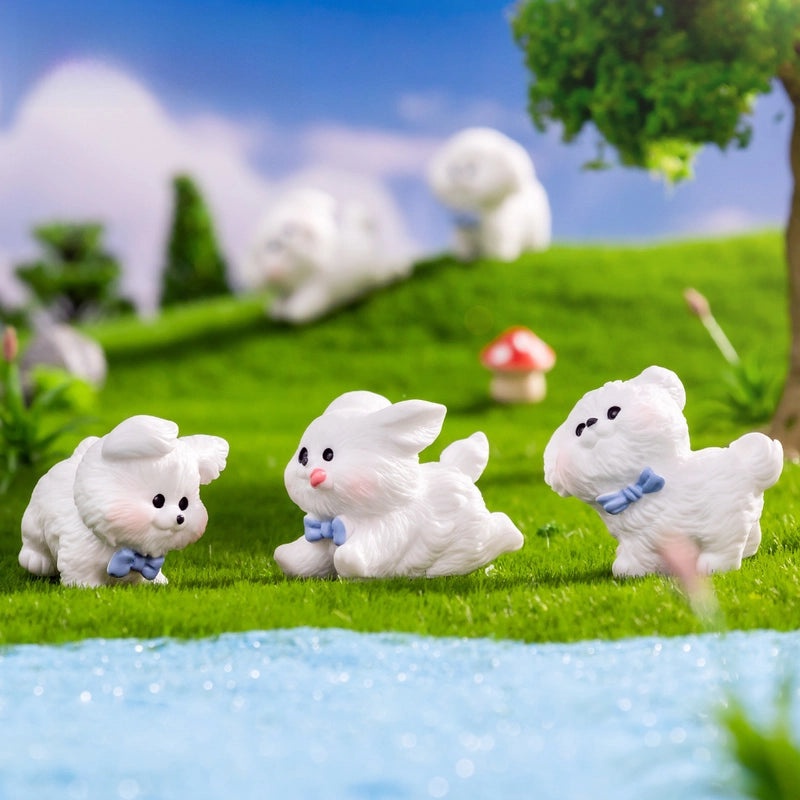 Miniature White Dog Figurine for Moss Micro Landscape | DIY Car & Desktop Decorative Accessories