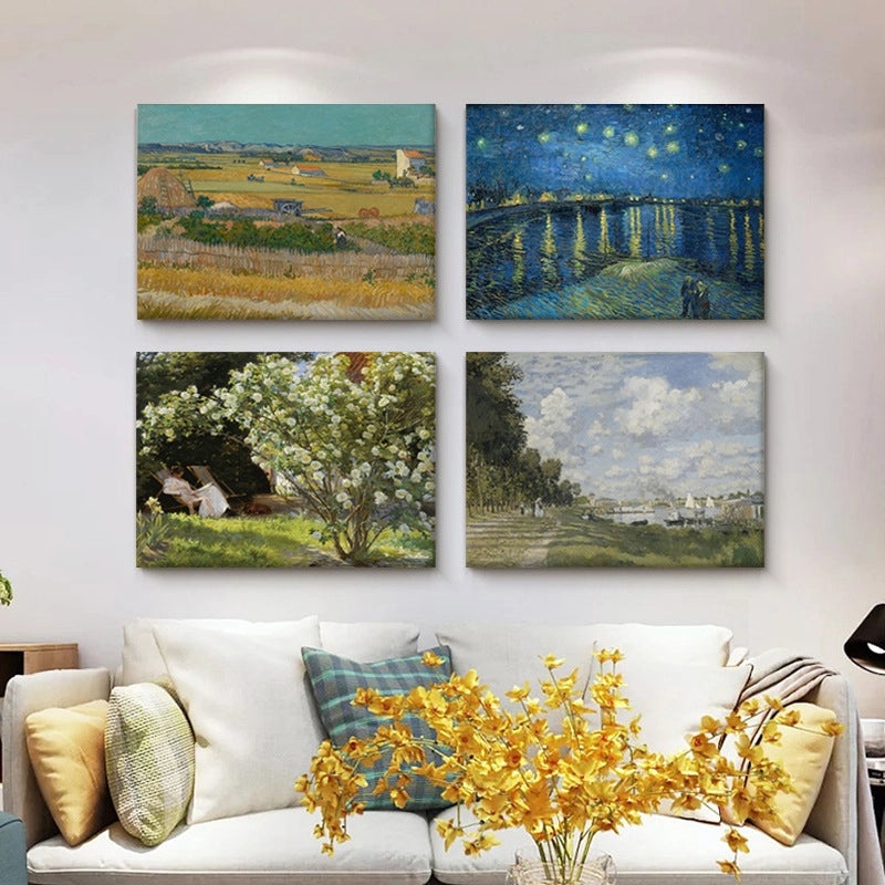Yinhao Monet Van Gogh Harvest Wheat Field Oil Painting Wall Art for Living Room Dining Room Hallway|Wall Art & Paintings