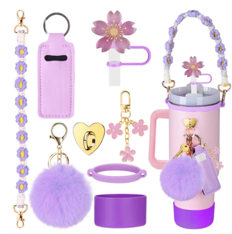 Adorable Geometric Plush Silica Gel Straw Charm Cup Pendant Set | Drink Accessories