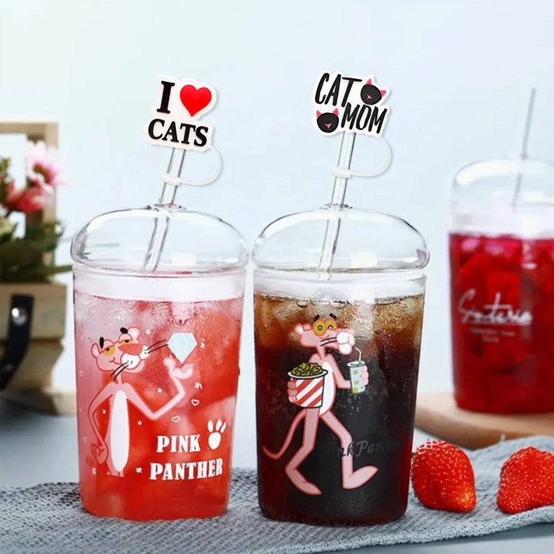 2 Pieces Cute Cat Letter Silicone Straw Caps Set|Drinkware Accessories