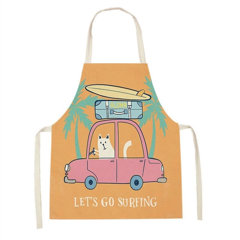 Cartoon Excavator Print Linen Sleeveless Parent-Child Apron Oil-Resistant Home Cooking Protective Wear|Kitchenware & Aprons