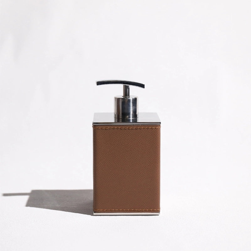 Modern European Soft Stainless Steel Leather Bathroom Set Soap Dispenser Toothbrush Holder 4-Piece Home Decor|Bathroom Accessories