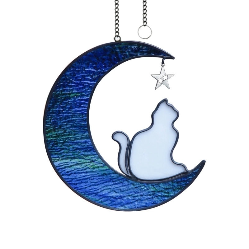 Retro Star Moon Cat Glass Pendant Necklace|Fashion Accessories