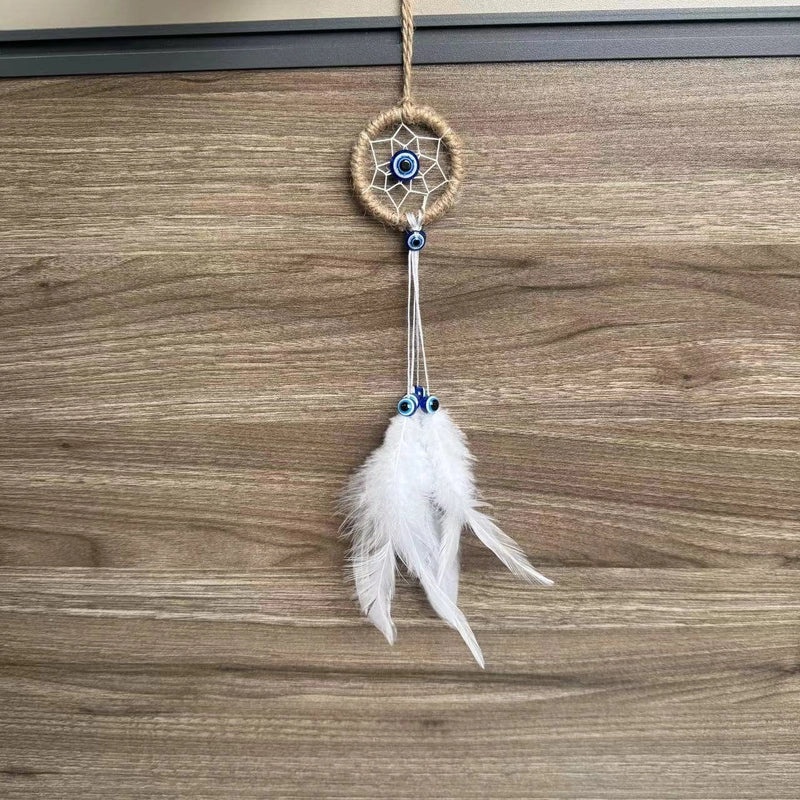 Bohemian Dream Catcher Keychain with Feather and Evil Eye Charm|Accessories & Keychains