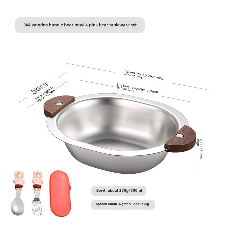 Korean Stainless Steel Bowl with Handle 304 Creative Dessert Soup Salad Bowl Cute Bear Design|Kitchen & Dining