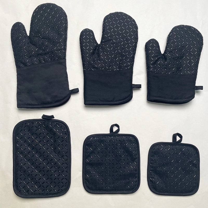 Unisex Non-slip Silicone Cotton Baking Oven Gloves Heat Resistant Check