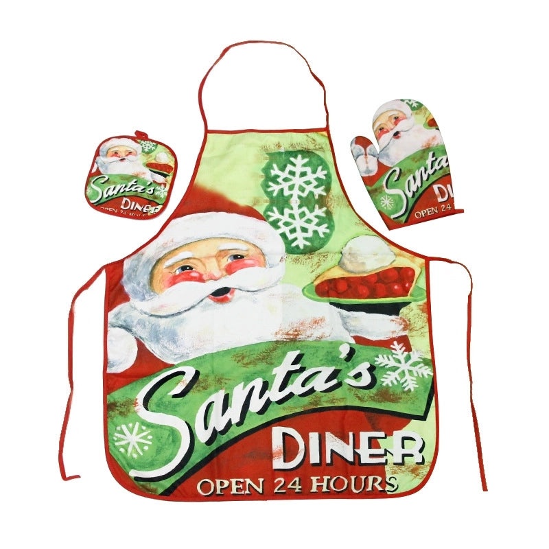 Christmas Cartoon Fabric Heat-resistant Gloves and Placemat Set|Kitchen Accessories