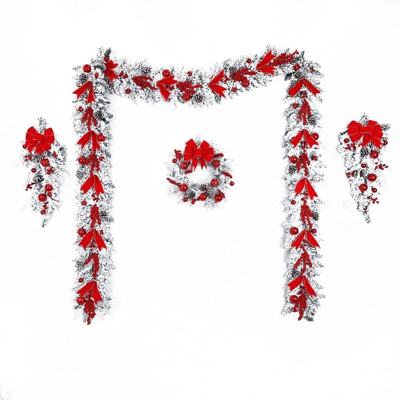 Christmas Flocking Wreath Door Hanging, Festive Rattan Christmas Decoration for Home | Christmas Decorations