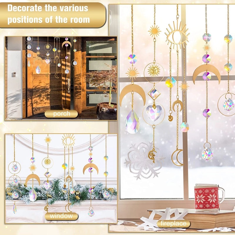 Minimalist Moon Crystal Copper Suncatcher Wind Chime Wall Hanging|Home Decor