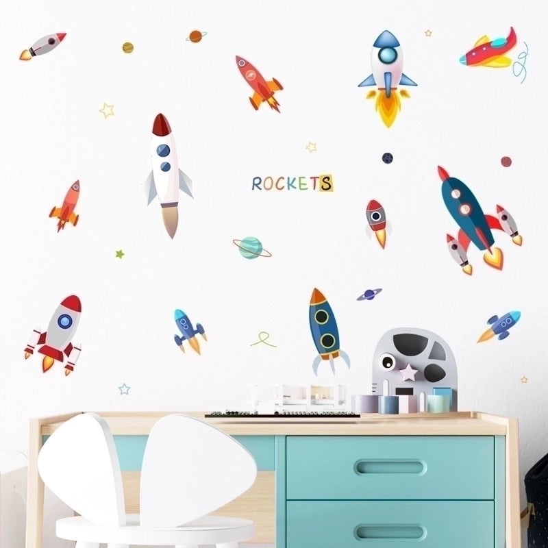 Cute Cartoon Space Rocket Wall Decals for Kids Room | Kids Room Decor