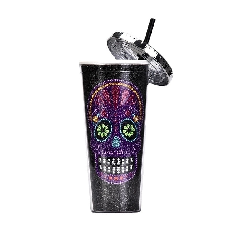 Creative Double-layer Plastic Straw Cup with Halloween Skull Design Large Capacity Drinkware|Halloween Drinkware