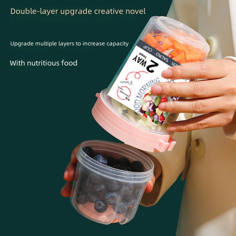 Portable Double-layer Salad Cup with Leak-proof Lid for Fruits and Breakfast | Kitchen & Dining