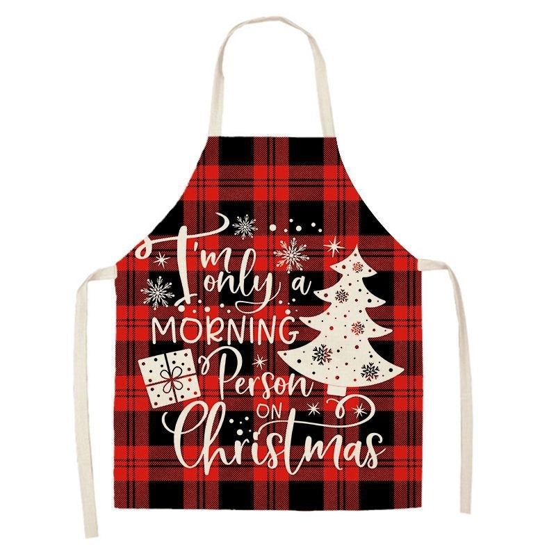 Christmas Santa Claus Stripe Snowflake Linen Apron Holiday Kitchen Accessory|Kitchen & Dining