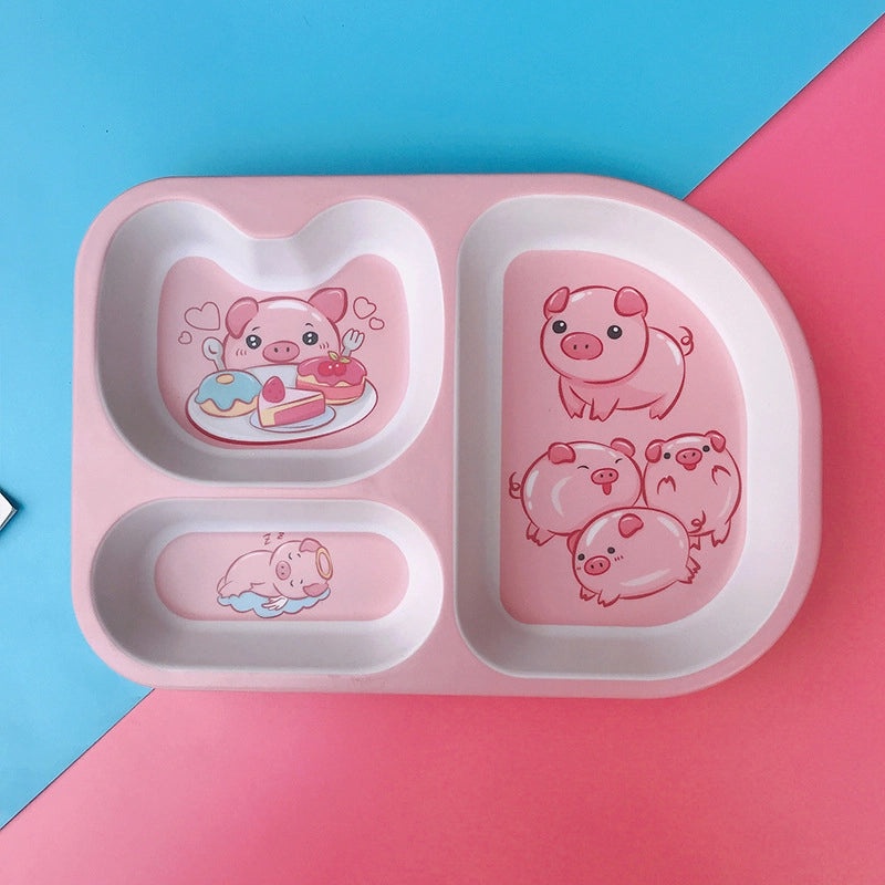 Cute Cartoon Bamboo Fiber Kids Plate Baby Dish Grid for Household Kindergarten Use|Children's Tableware