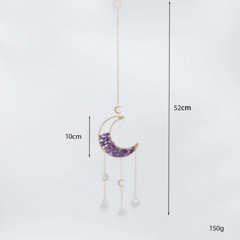 Geometric Moon Crystal Suncatcher with Water Droplets Minimalist Wind Chime Wall Hanging|Home Decor & Wind Chimes