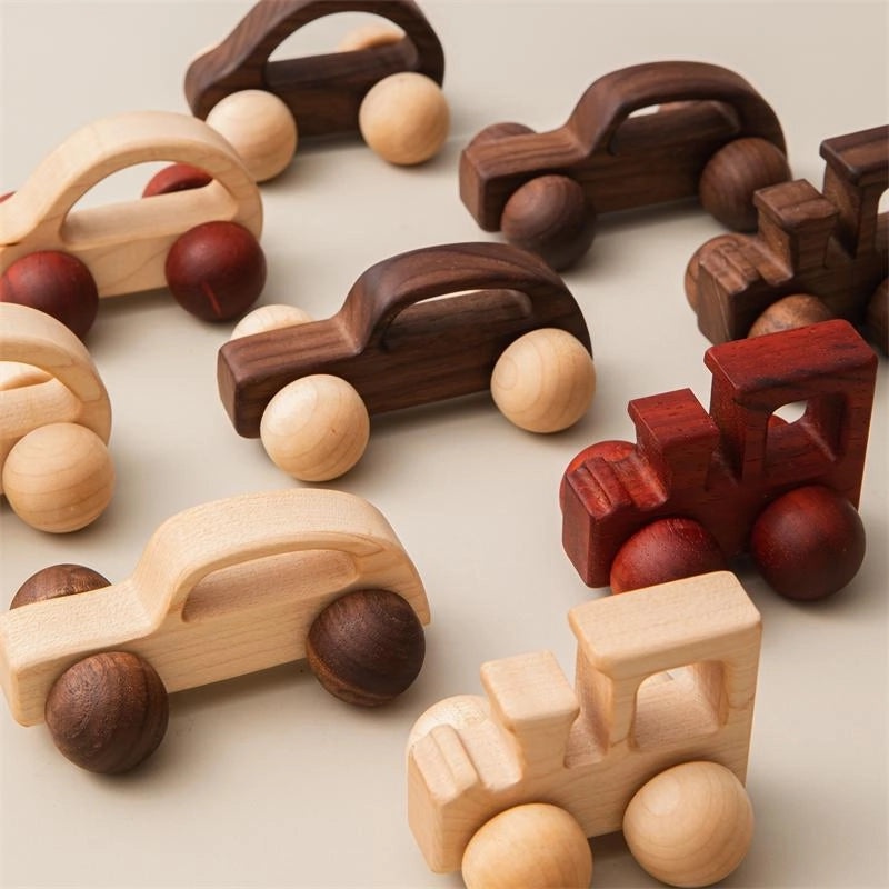 Walnut Wooden Mini Color Car Toy for Kids | Early Learning Building Blocks | Baby Educational Cart | Wooden Educational Toys|Building Toys