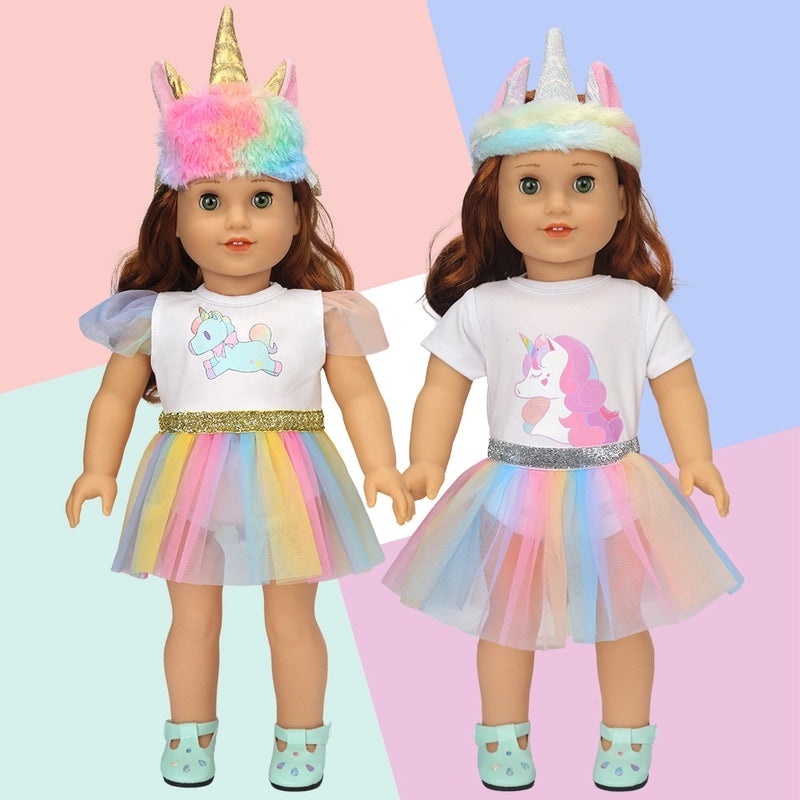 18-inch American Girl Doll Rainbow Tutu Skirt Colorful Veil Skirt Shaff for Girl Dolls|Doll Clothes & Accessories