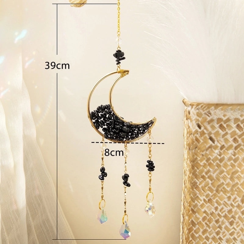 Sparkling Star and Moon Crystal Glass Suncatcher Wind Chime | Home Decor Wall Art
