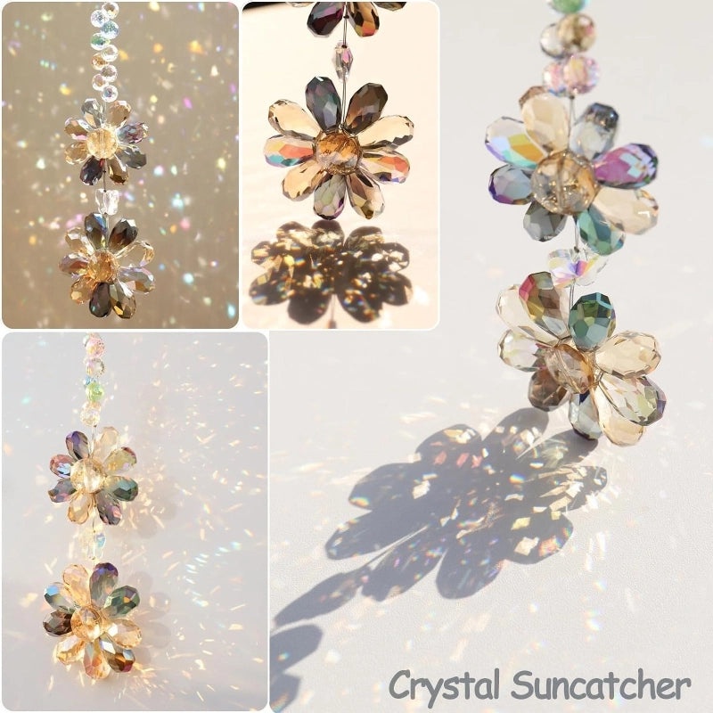 Sparkling Floral Crystal Suncatcher Wind Chime Decorative Wall Hanging | Home Decor
