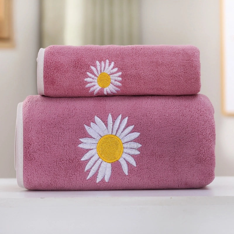 Casual Color Block Daisy Coral Fleece Bath Towels Soft Absorbent Bathroom Towels|Home & Kitchen > Bath > Towels