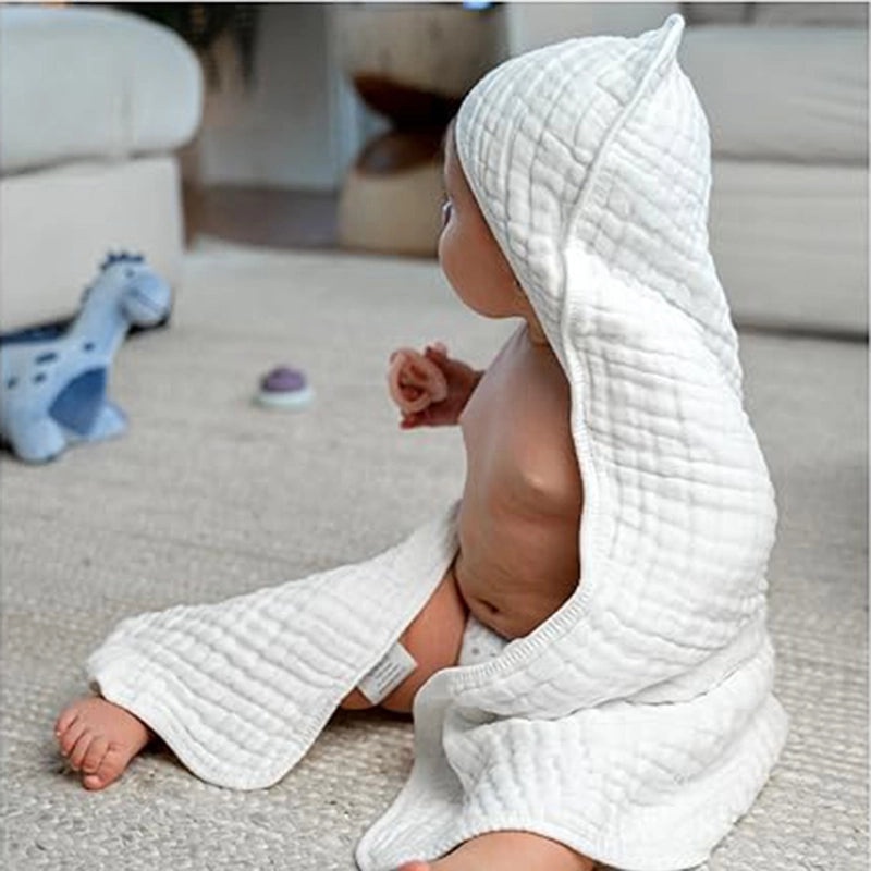 6-Layer Seersucker Gauze Hooded Bath Towel for Kids Soft Absorbent Bathrobe|Bath & Body Accessories