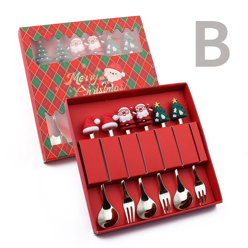 Christmas Holiday Stainless Steel Tableware with Cute Santa Tree Star Design PVC Handle | Kitchen & Dining