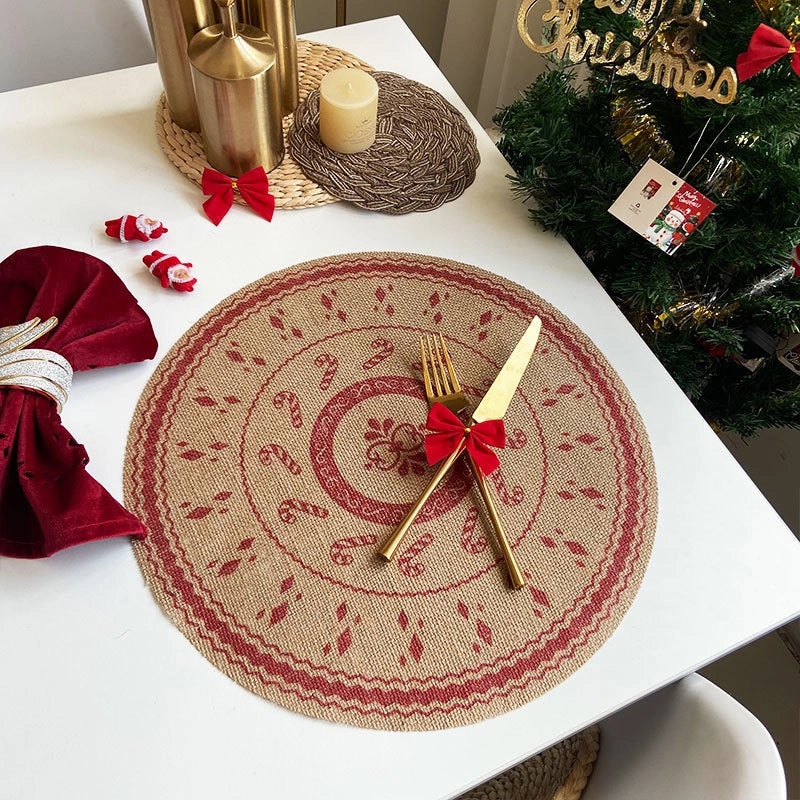 Elegant Christmas Floral Cotton Linen Placemat Single Piece|Home Decor & Tableware