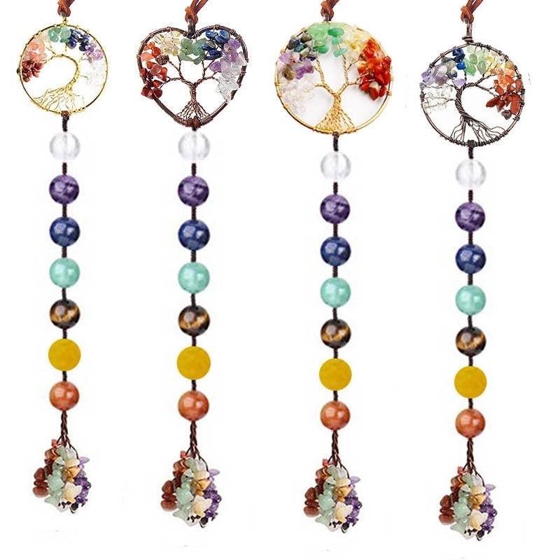 Natural Gravel Lucky Tree Dreamcatcher Car Pendant Round Beads Woven Yoga Curtain Ornament | Car Accessories