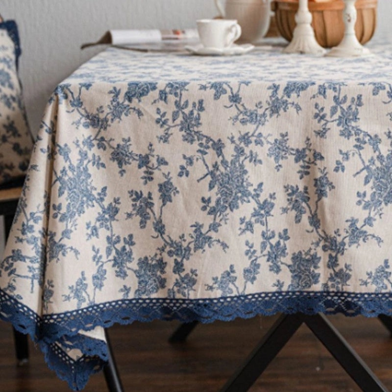 Vintage Floral Cotton Linen Tablecloth|Home Decor & Dining Textiles