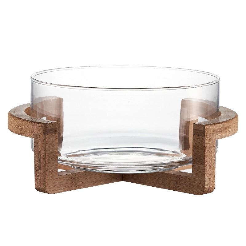 Wooden Glass Fruit Plate with Single Fruit Fork | Kitchen & Dining Accessories