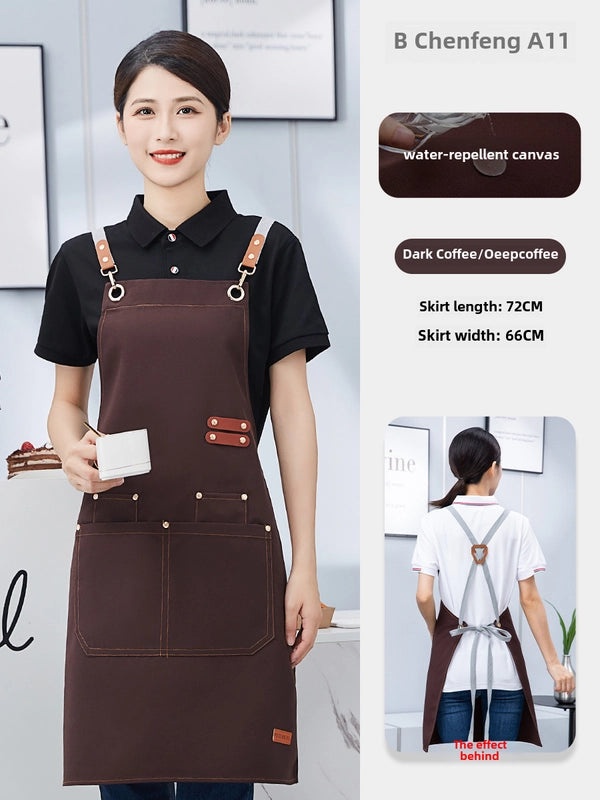 Waterproof Oil-proof Canvas Apron Stain-resistant Custom Kitchen Catering Studio Workwear|Kitchen Aprons & Protective Wear