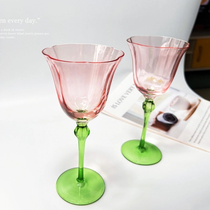 Vintage Style Pink Crystal Goblet with Floral Design | Glassware & Drinkware