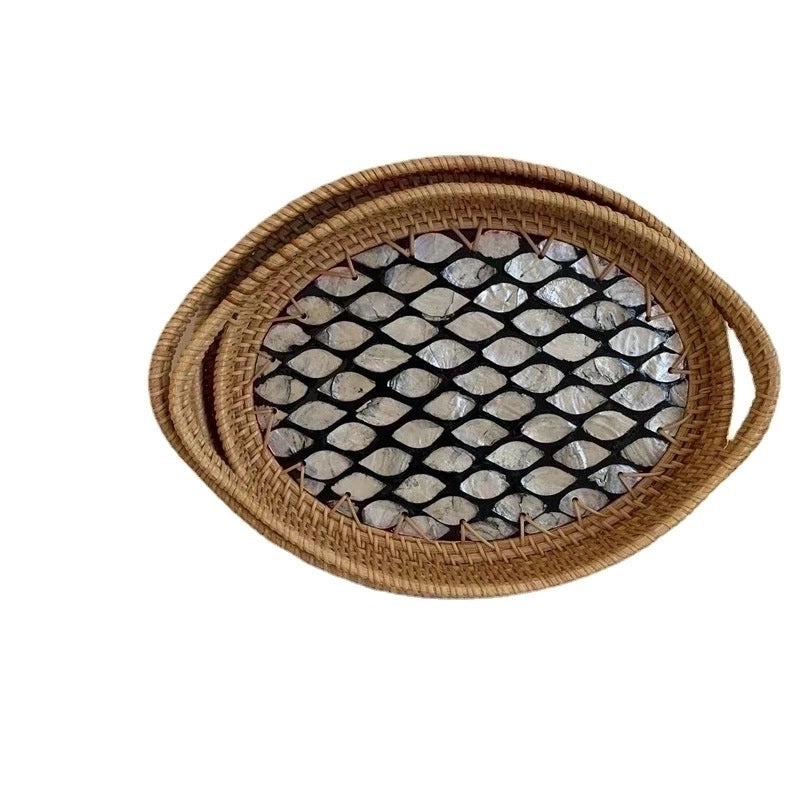 Handwoven Floral Rattan Shell Storage Basket for Casual Home Décor|Home Storage & Organization