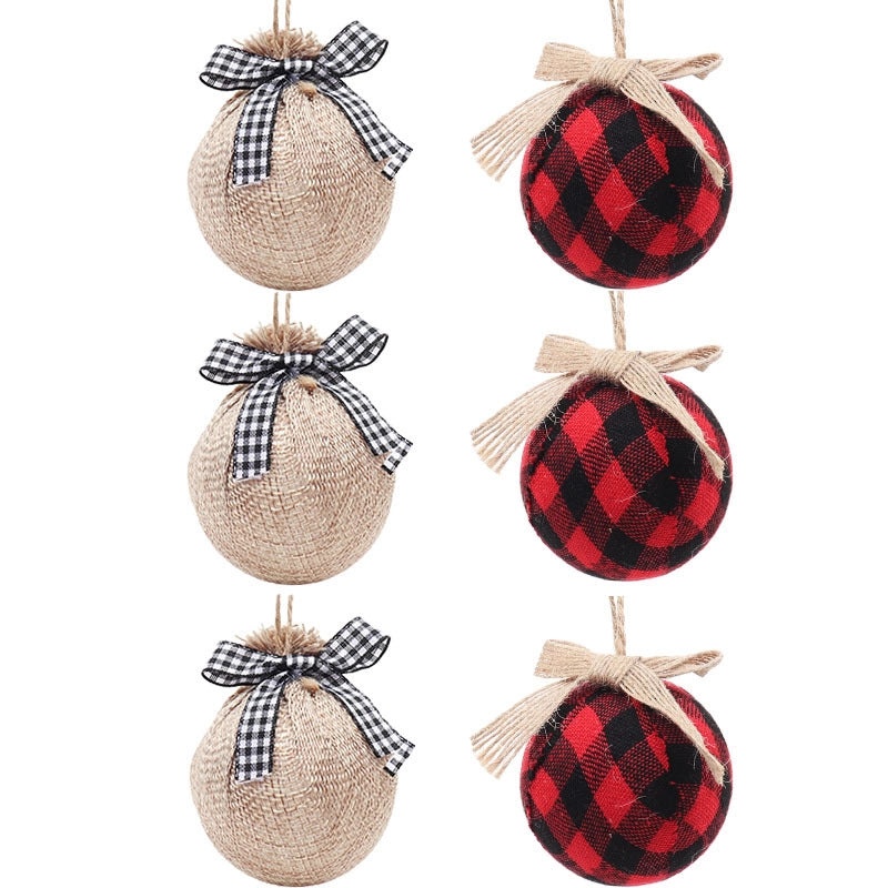 Christmas Plaid Cloth Balls 6cm & 8cm Black White Red Tree Hanging Decorative Ornaments|Christmas Decorations