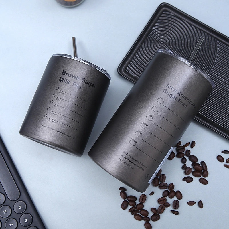 304 Stainless Steel Large Capacity Double Lid Coffee Tumbler | Outdoor Drinkware