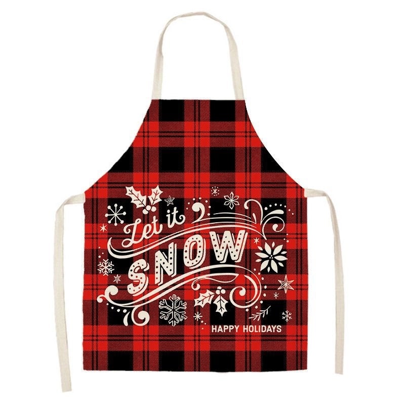 Christmas Santa Claus Stripe Snowflake Linen Apron Holiday Kitchen Accessory|Kitchen & Dining