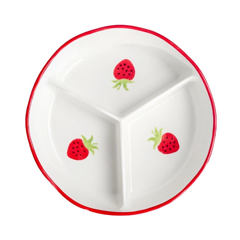 Ceramic Three-Compartment Bowl with Lid Microwave Safe Heat-Resistant Lunch Box Snack Plate|Kitchen & Dining