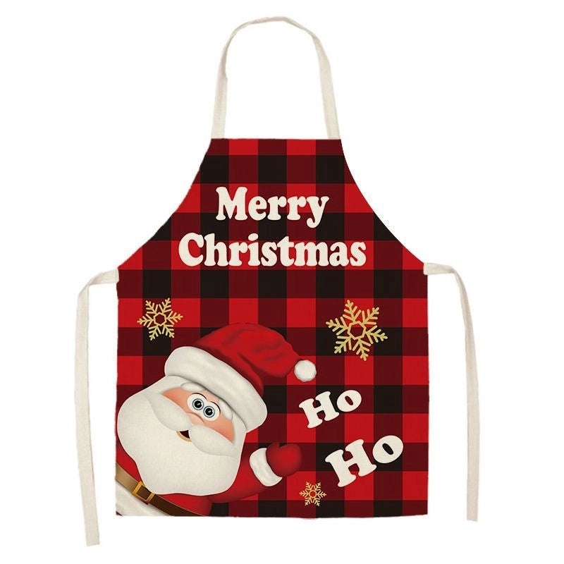 Christmas Santa Claus Stripe Snowflake Linen Apron Holiday Kitchen Accessory|Kitchen & Dining