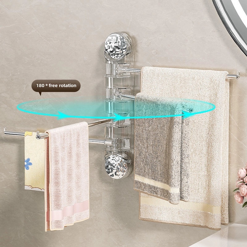 Rotating Wall-mounted Suction Cup Towel Rack Punch-free Bathroom Multi-bar Organizer|Bathroom Accessories
