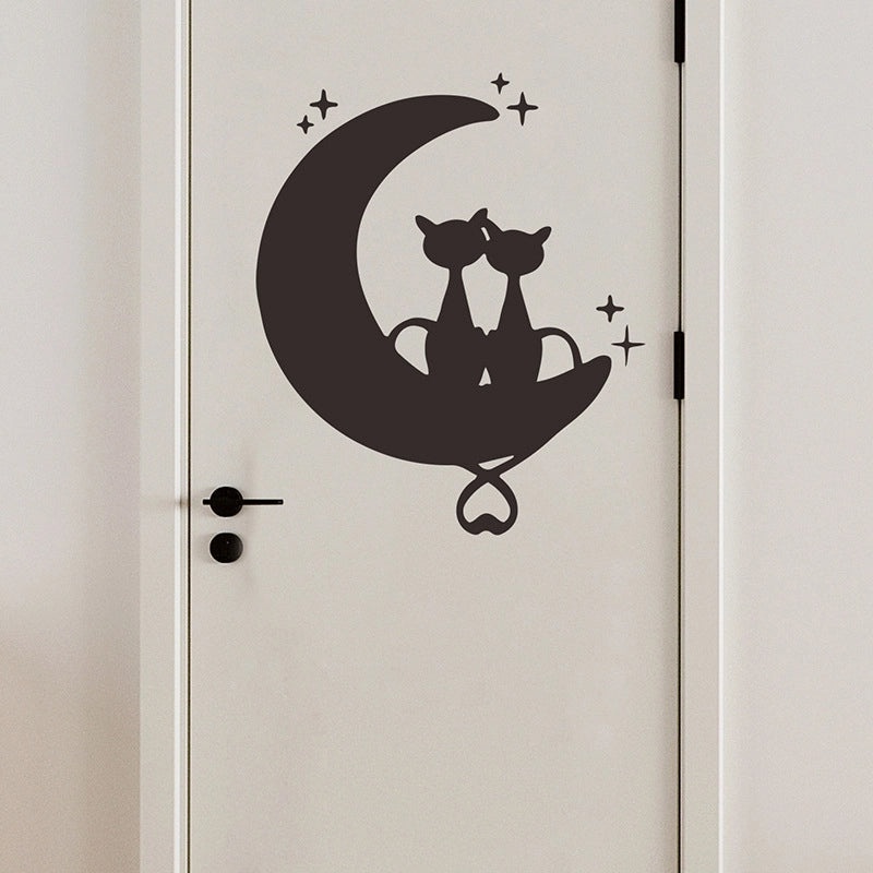 Minimalist Moon and Cat Wall Decals for Bedroom and Porch | Home Decor Wall Stickers