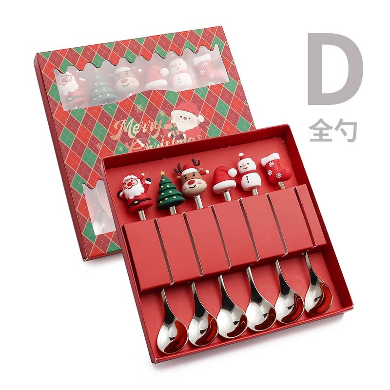 Christmas Holiday Stainless Steel Tableware with Cute Santa Tree Star Design PVC Handle | Kitchen & Dining