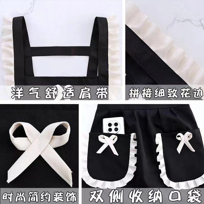 Cute Japanese Apron Maid Strap Waist Kitchen Uniform with Logo for Restaurant Workwear|Kitchen & Dining Apparel