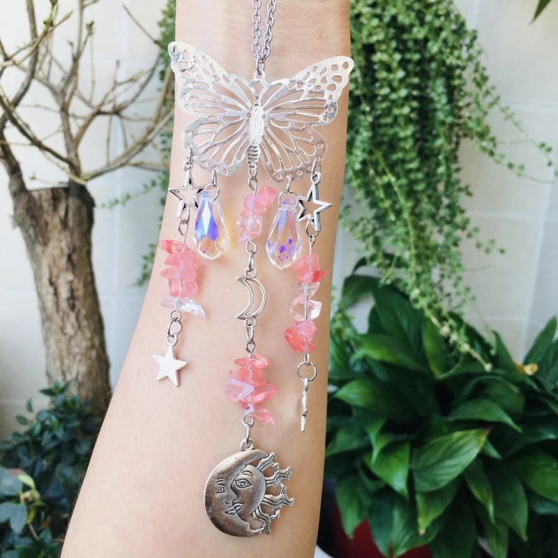 Christmas Pastoral Sun and Butterfly Crystal Pendant Wind Chime Wall Hanging|Home Decor